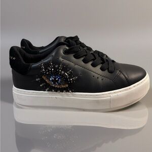 Kurt Geiger Black Leather Sneakers with Beaded Eye Detail